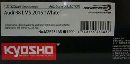 京商ミニッツ ( MINI-Z ) オートスケールコレクション（ボディセット）MZP234AS アウディ R8 LMS 2015 ホワイト Audi Sport - 画像 (5)